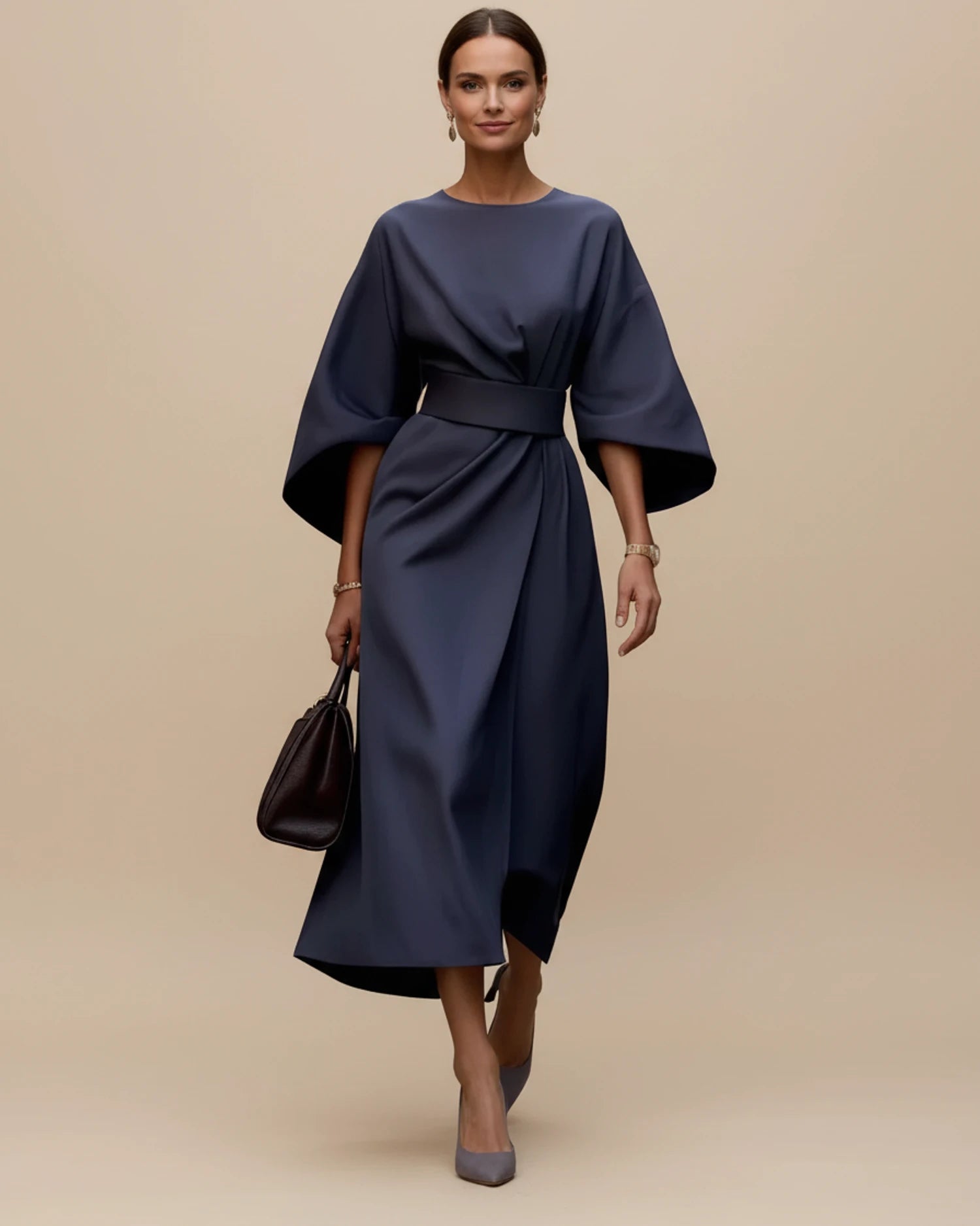 Women's Belted Wrap Midi Dress image