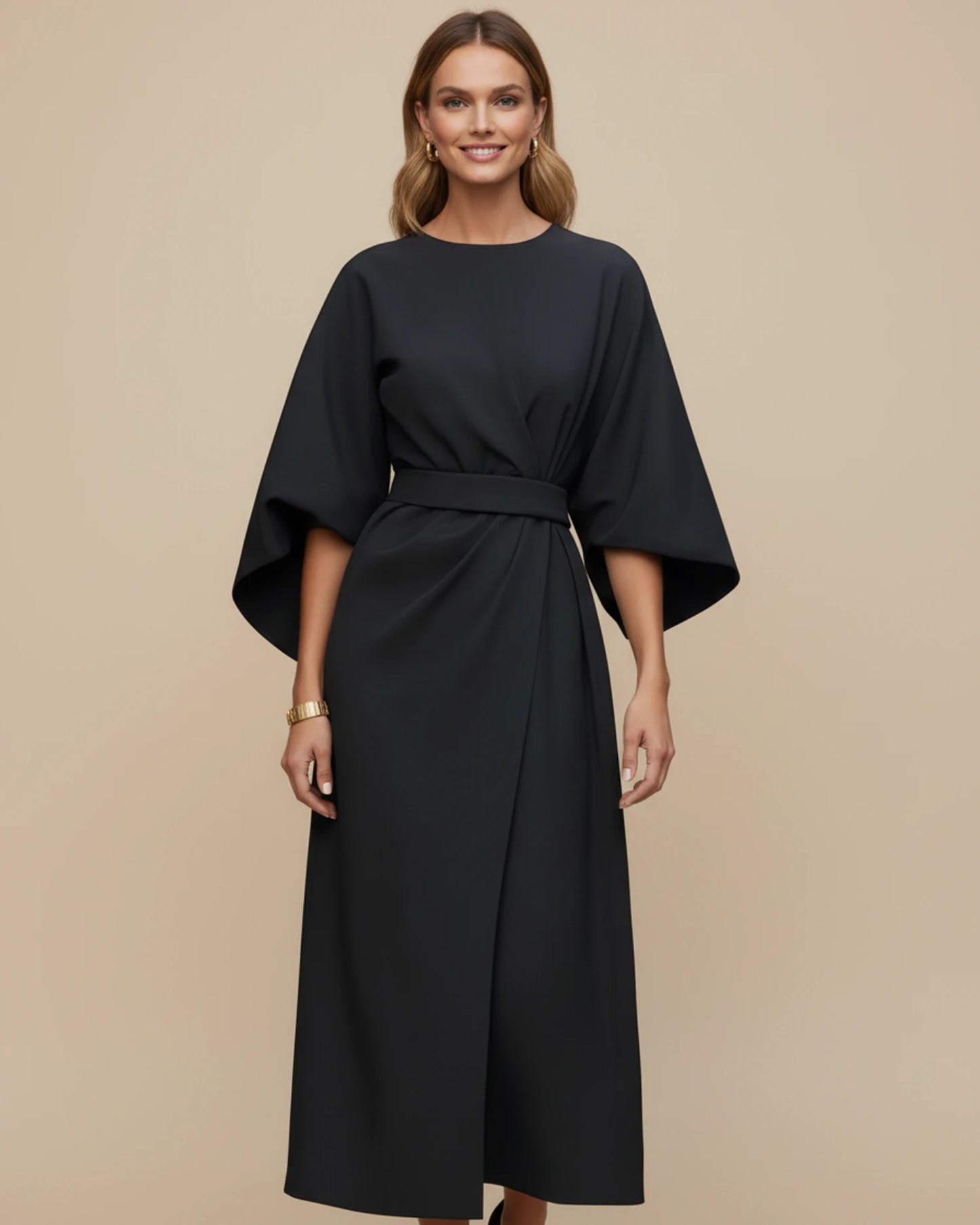Women's Belted Wrap Midi Dress image