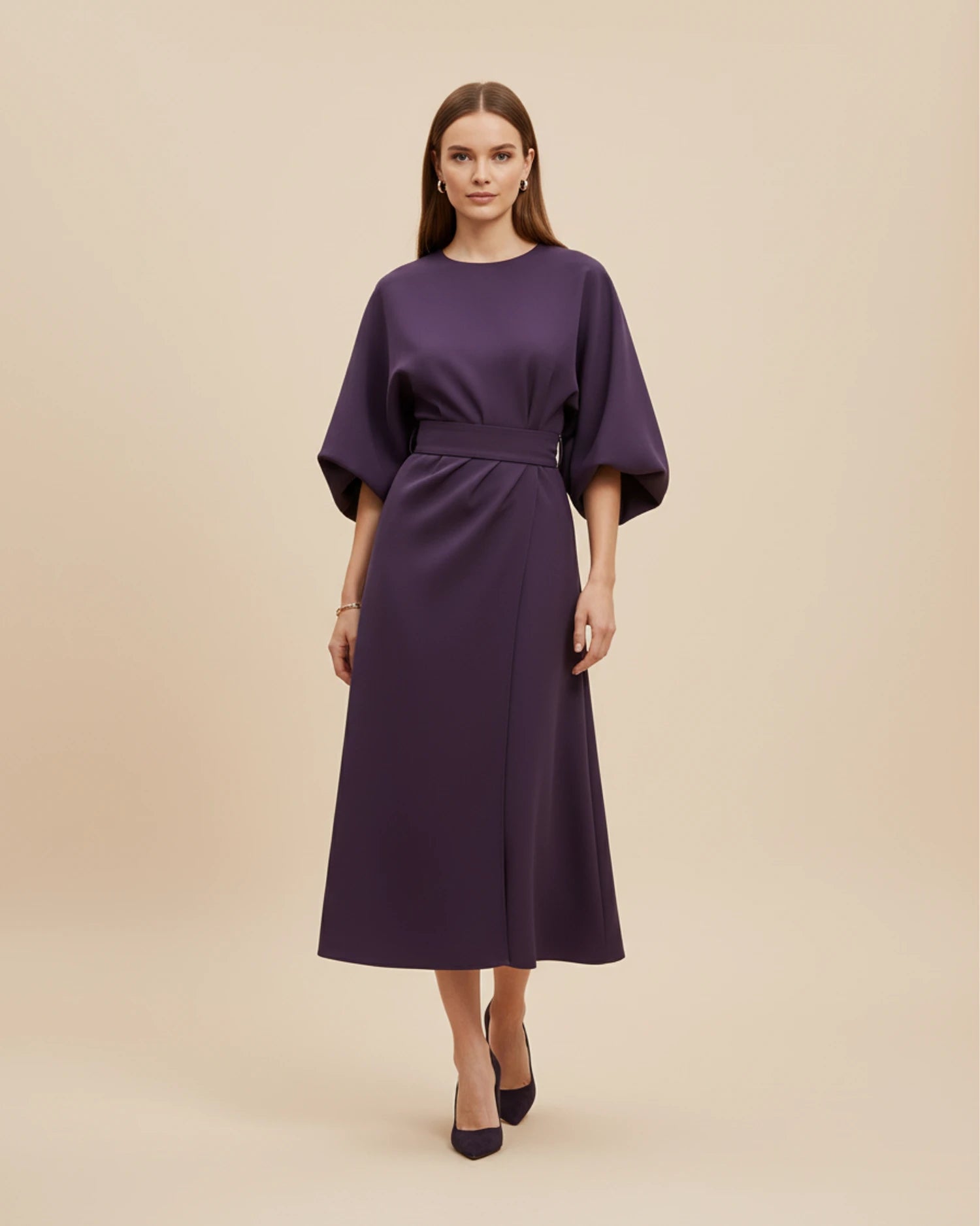 Women's Belted Wrap Midi Dress image