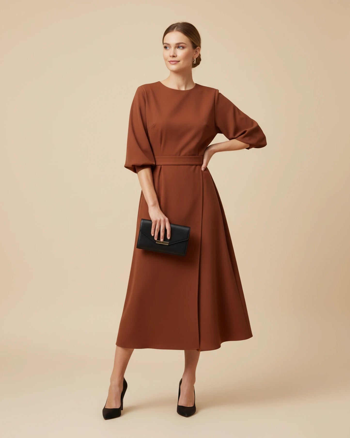 Women's Belted Wrap Midi Dress image