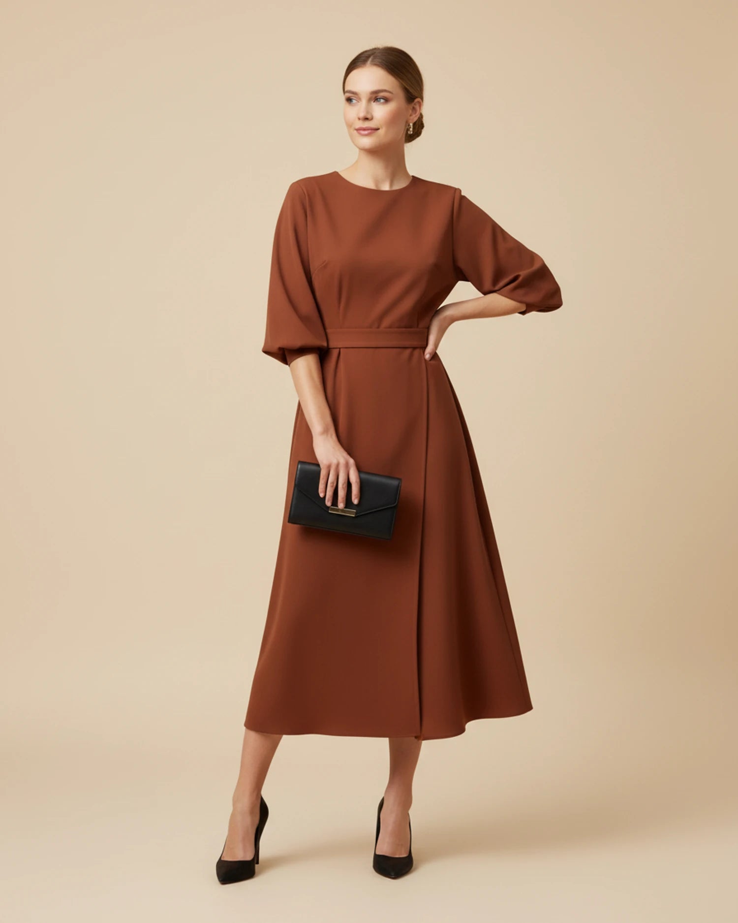 Women's Belted Wrap Midi Dress image