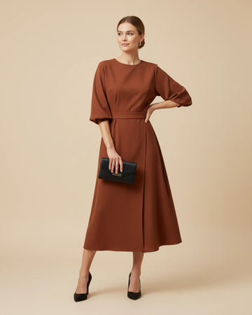 belted wrap midi dress Maya Lantern Sleeve Dress