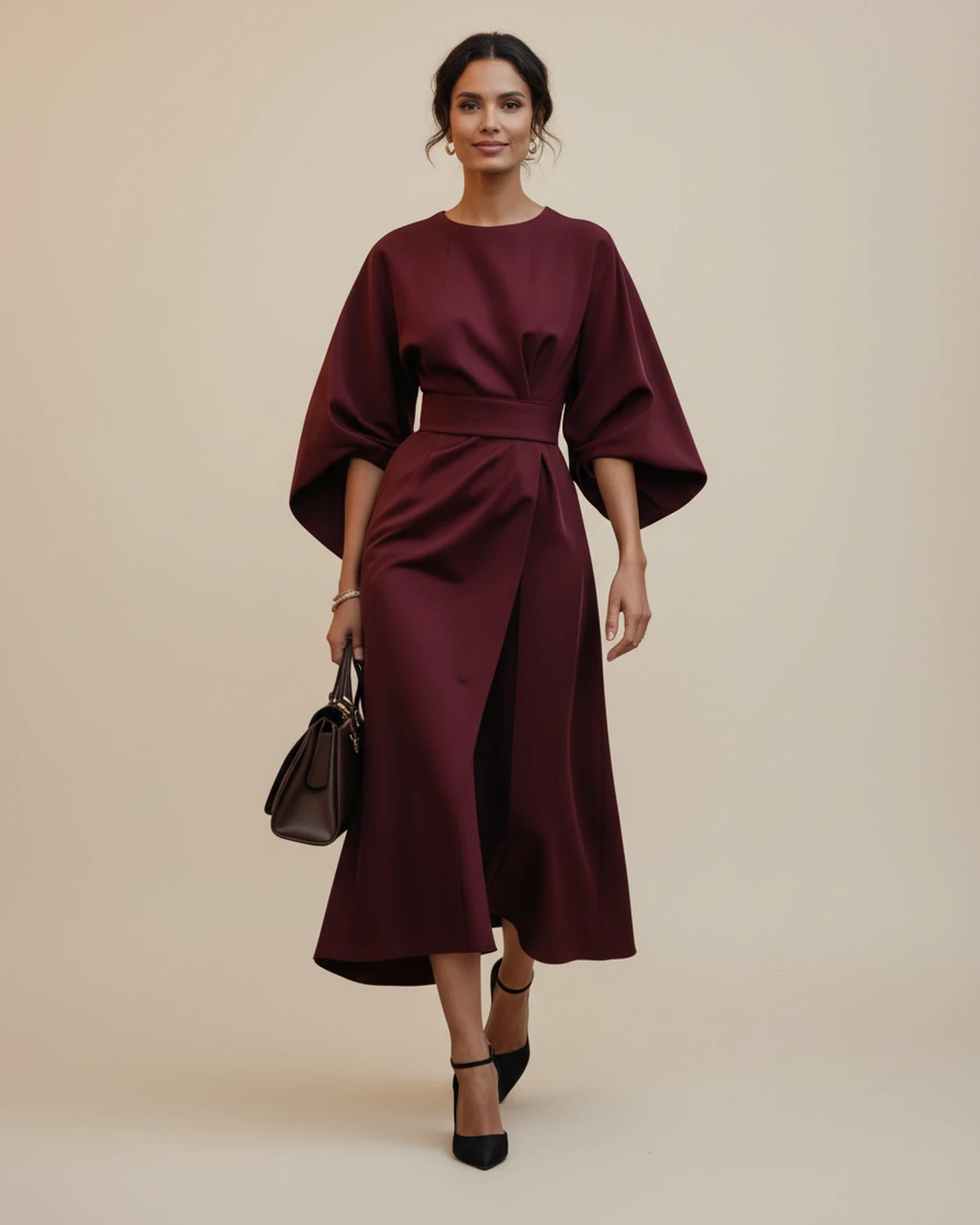 Women's Belted Wrap Midi Dress image