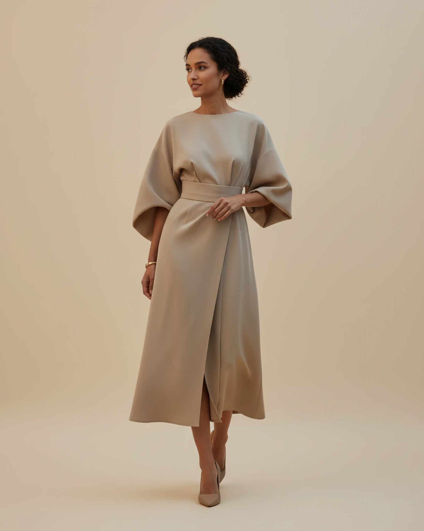 Women's Belted Wrap Midi Dress image