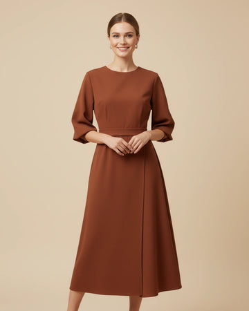 wrap midi dress formal Chocolate brown luxury satin midi wrap dress
