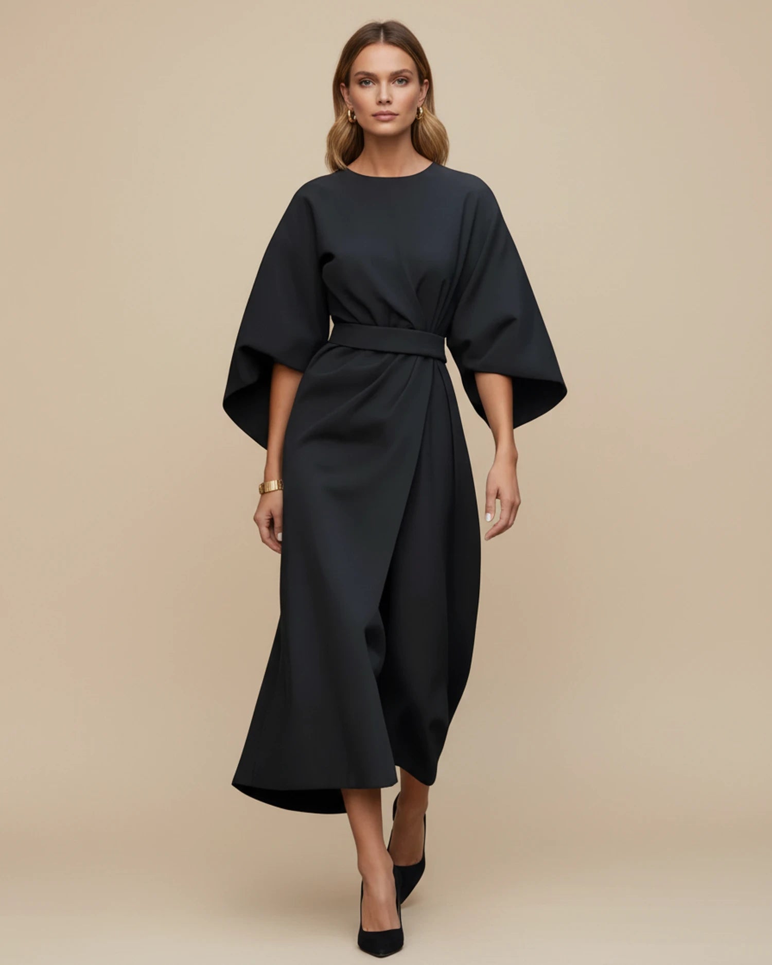 Women's Belted Wrap Midi Dress image
