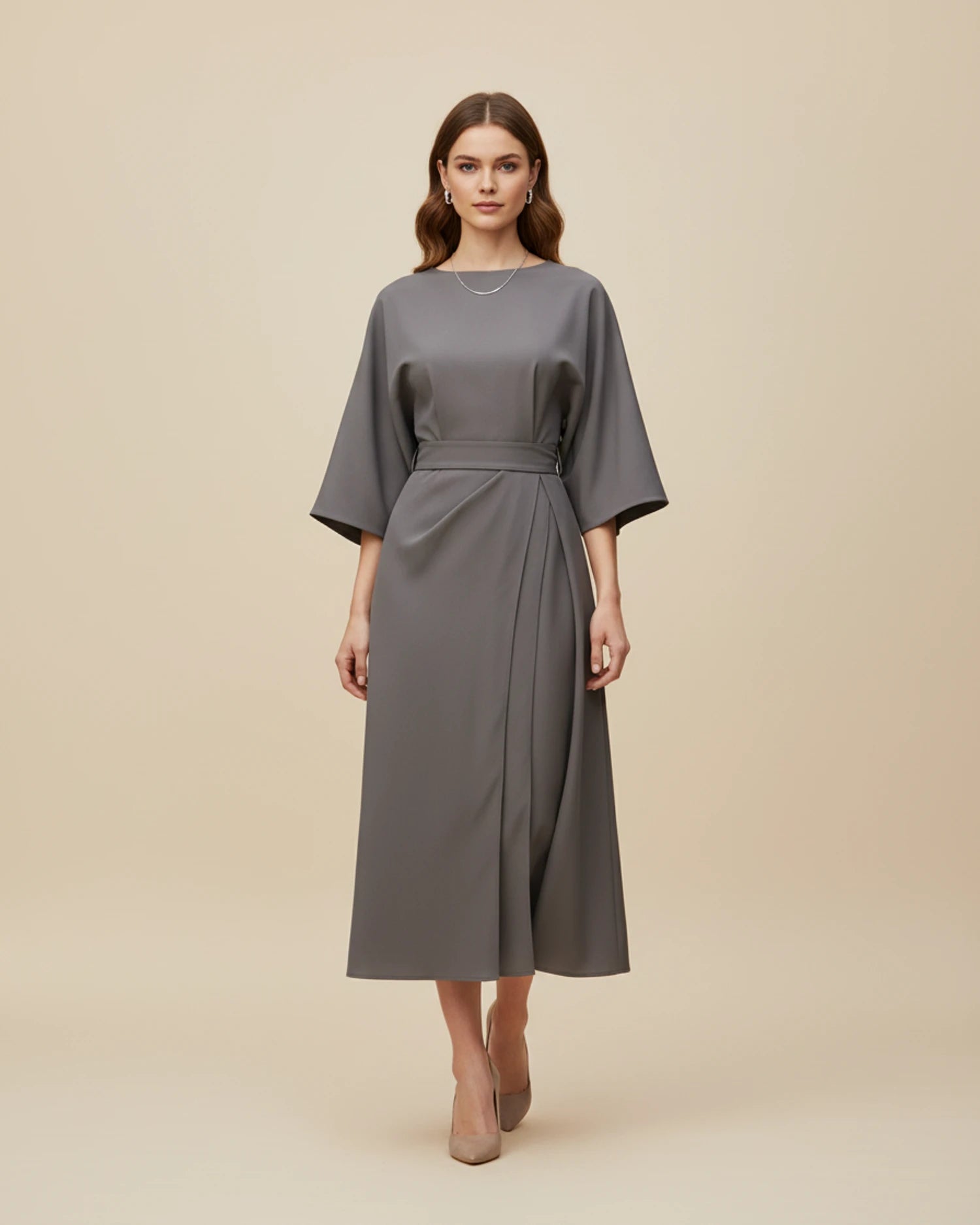 Women's Belted Wrap Midi Dress image