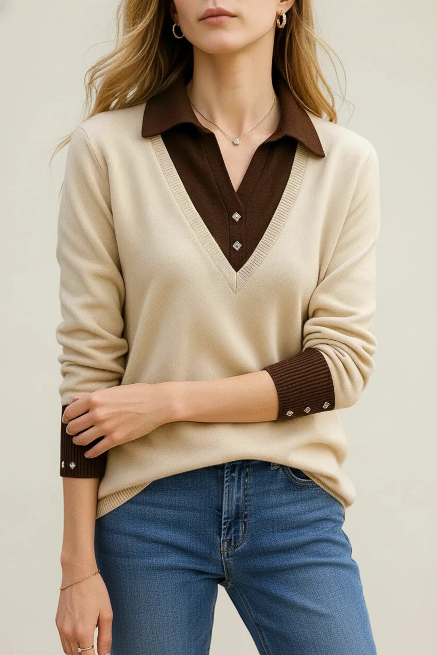 Women's V-Neck Collared Sweater