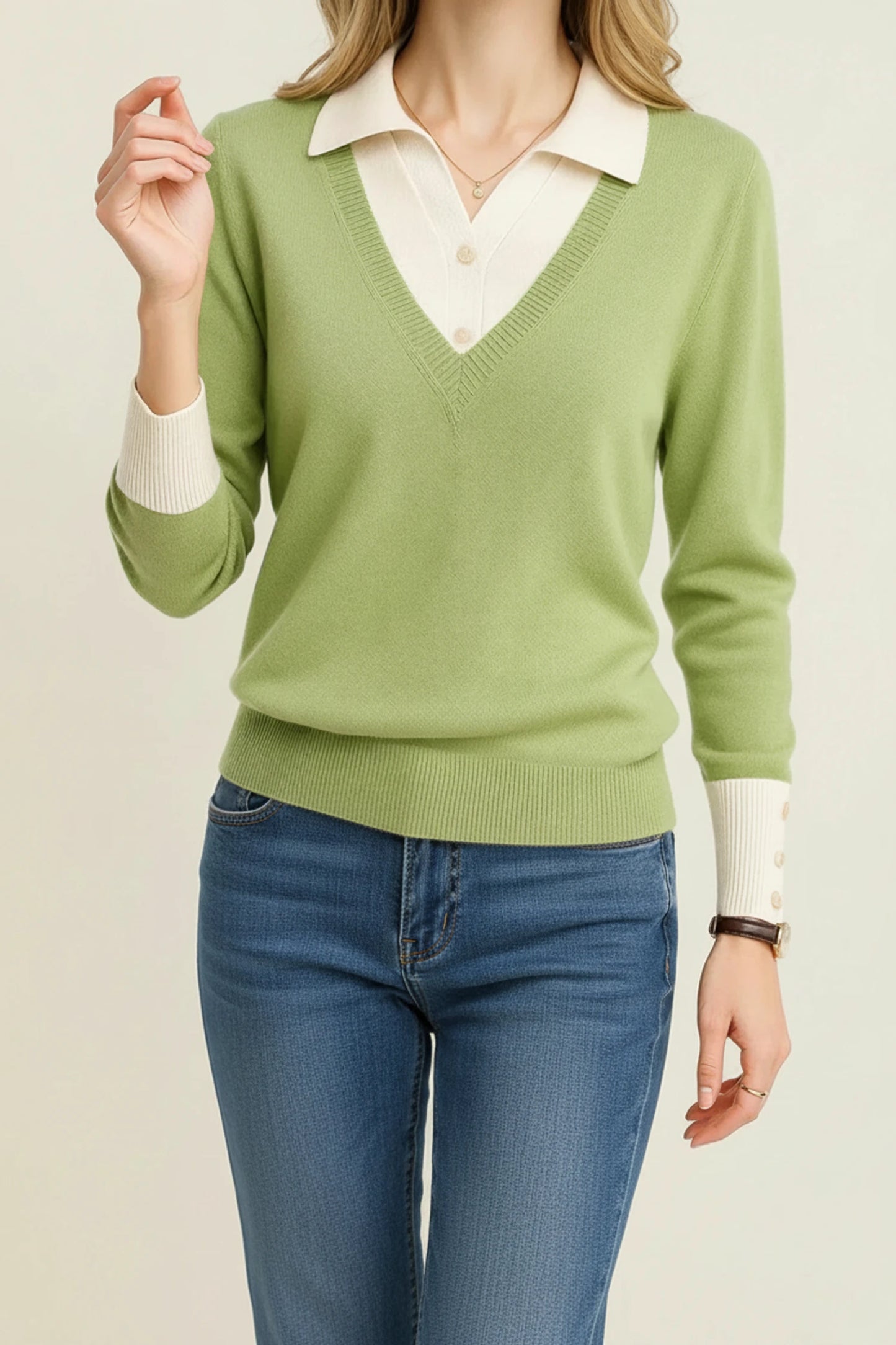 Women's V-Neck Collared Sweater