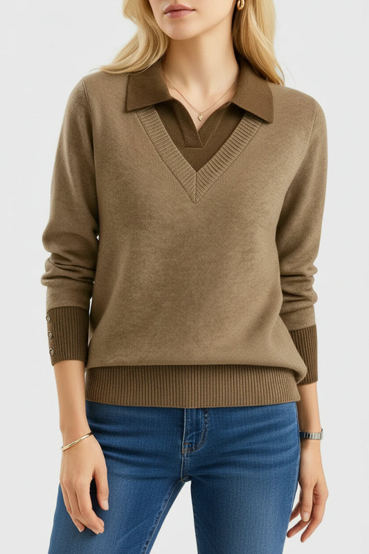 Women's V-Neck Collared Sweater