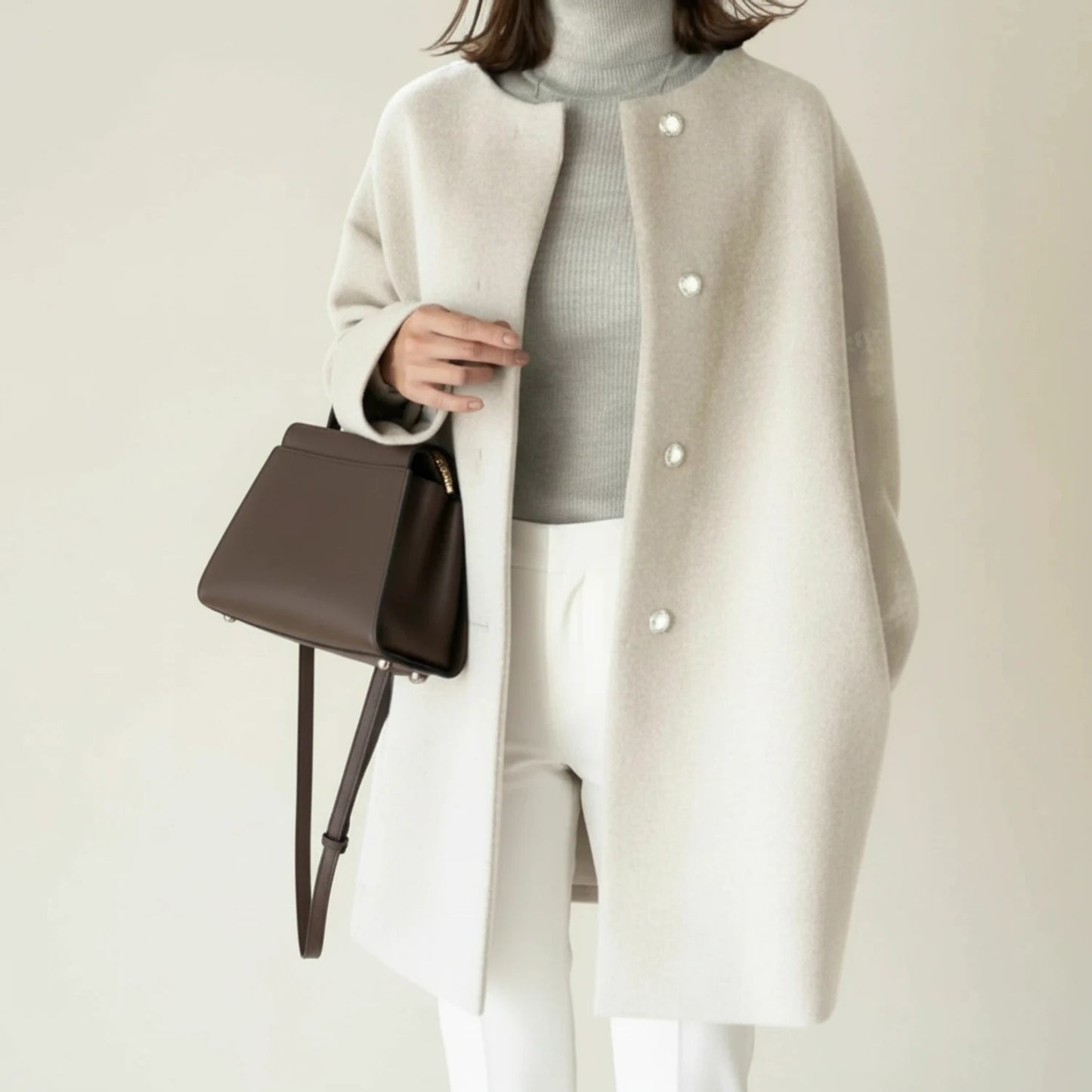 Women's Minimalist Collarless Winter Coat