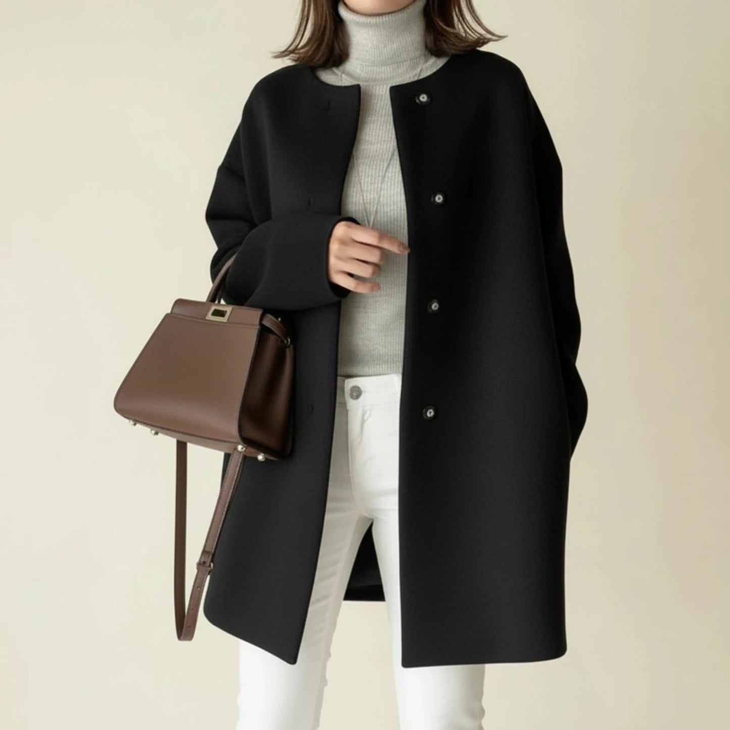 Women's Minimalist Collarless Winter Coat