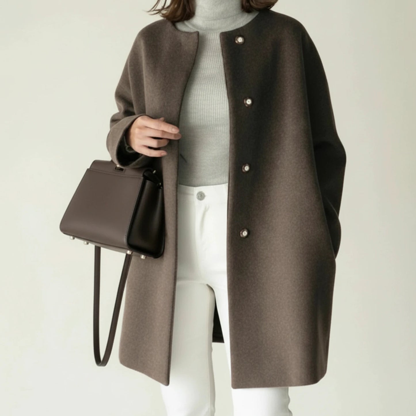 Women's Minimalist Collarless Winter Coat