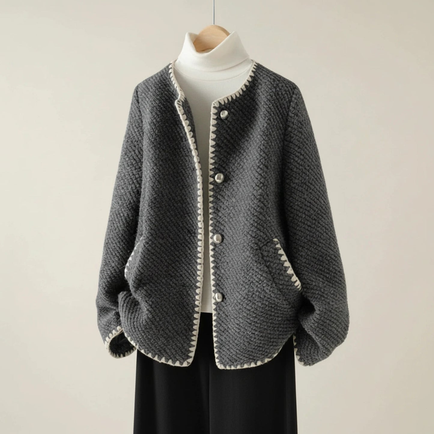 Women's Collarless Knit Cardigan Jacket