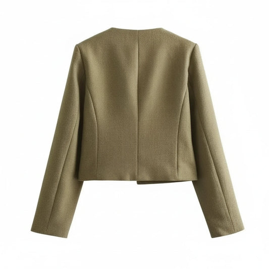 Women's Collarless Cropped Blazer Jacket