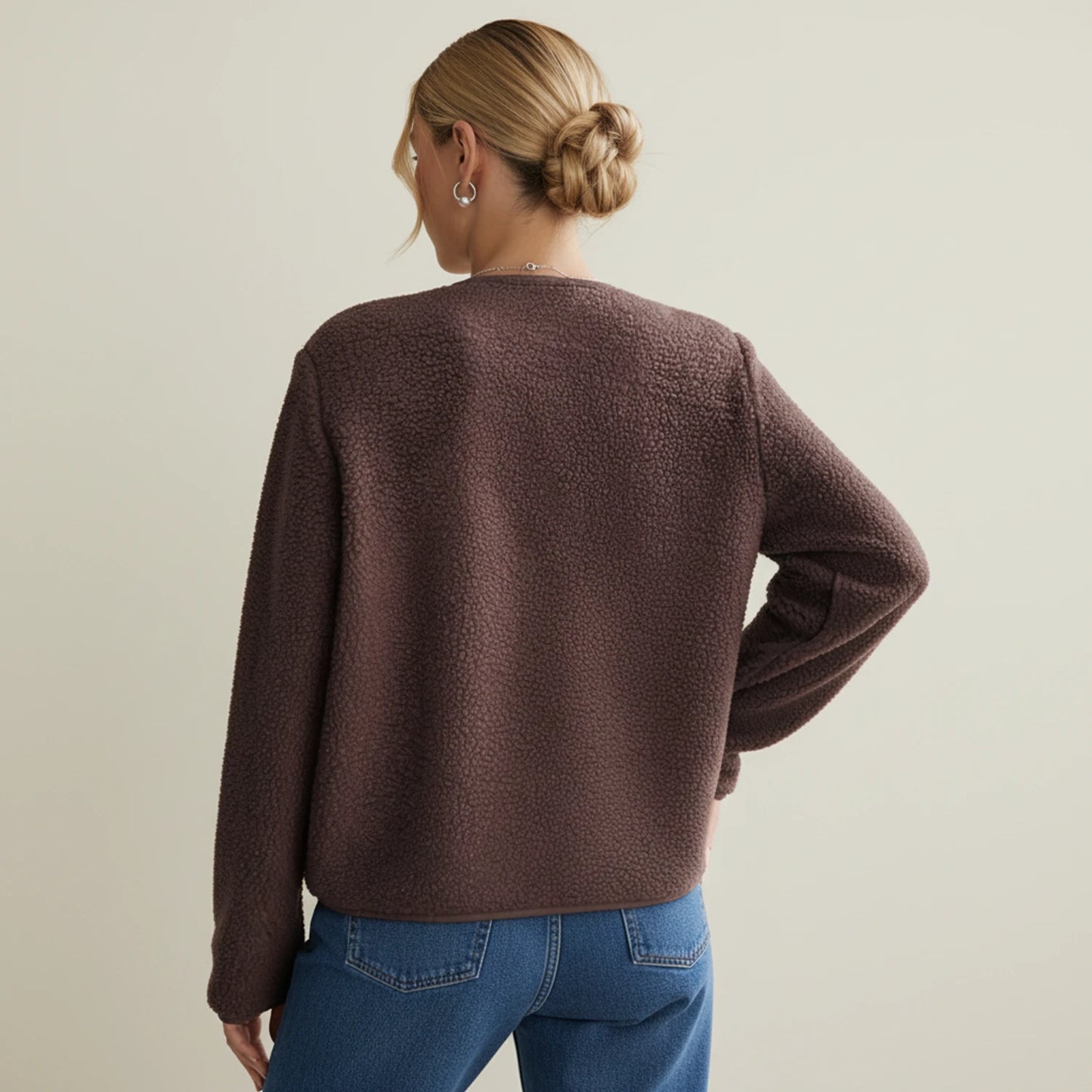 Women's Collarless Tweed Style Jacket