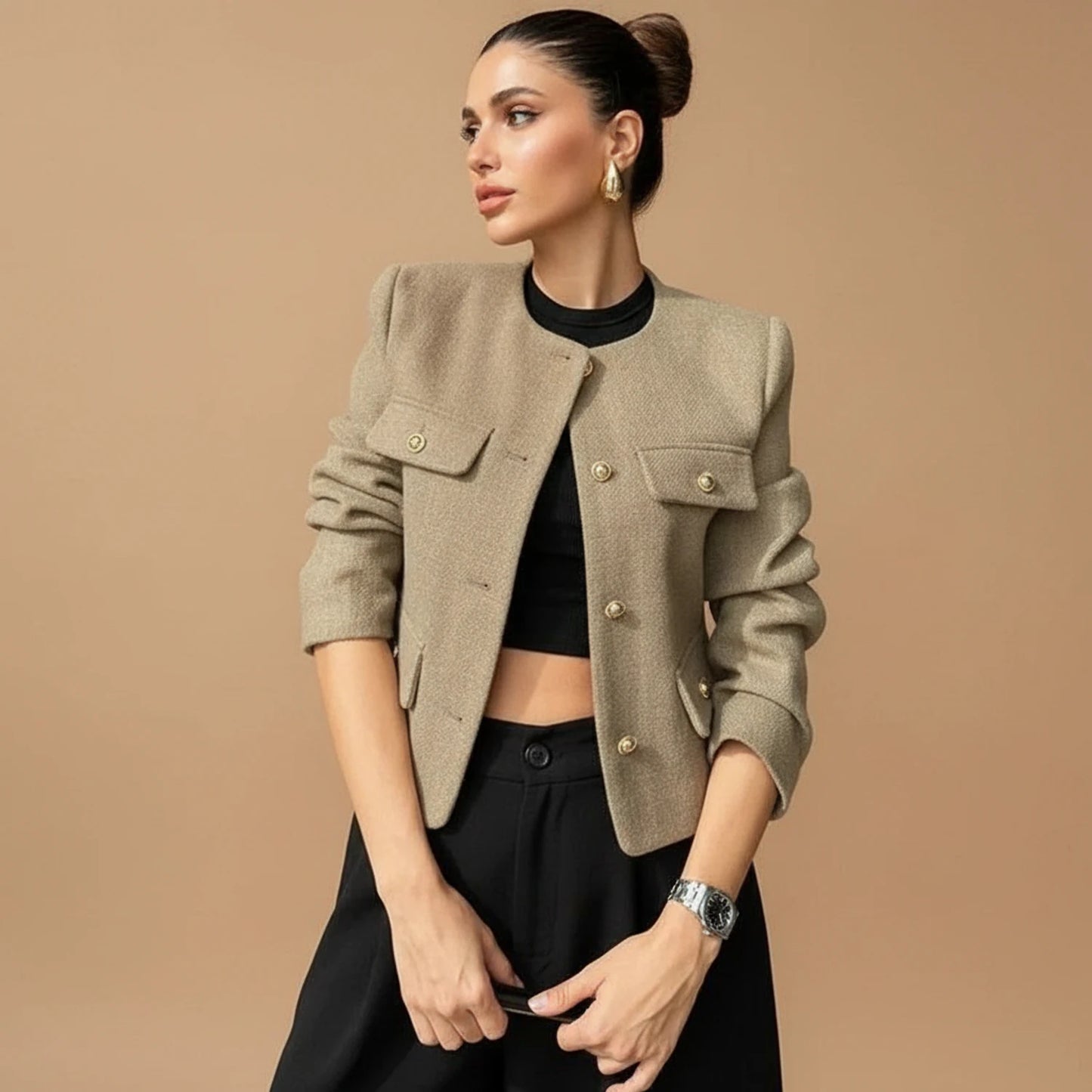 Women's Collarless Cropped Blazer Jacket