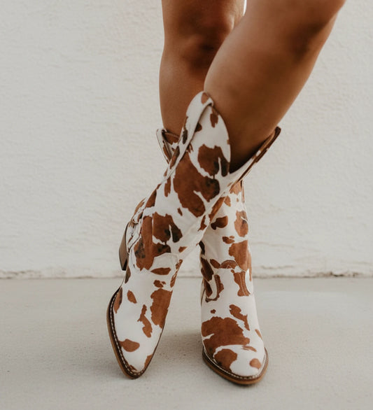 Women's Cow Print Western Boots