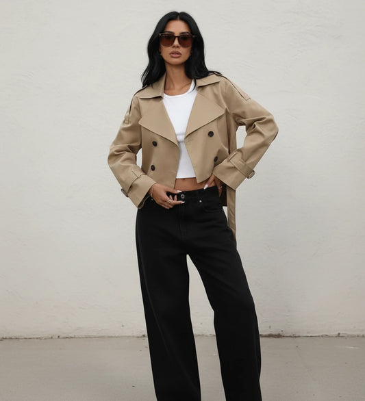 Women's Cropped Double-Breasted Trench Jacket