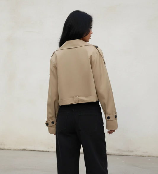 Women's Cropped Double-Breasted Trench Jacket