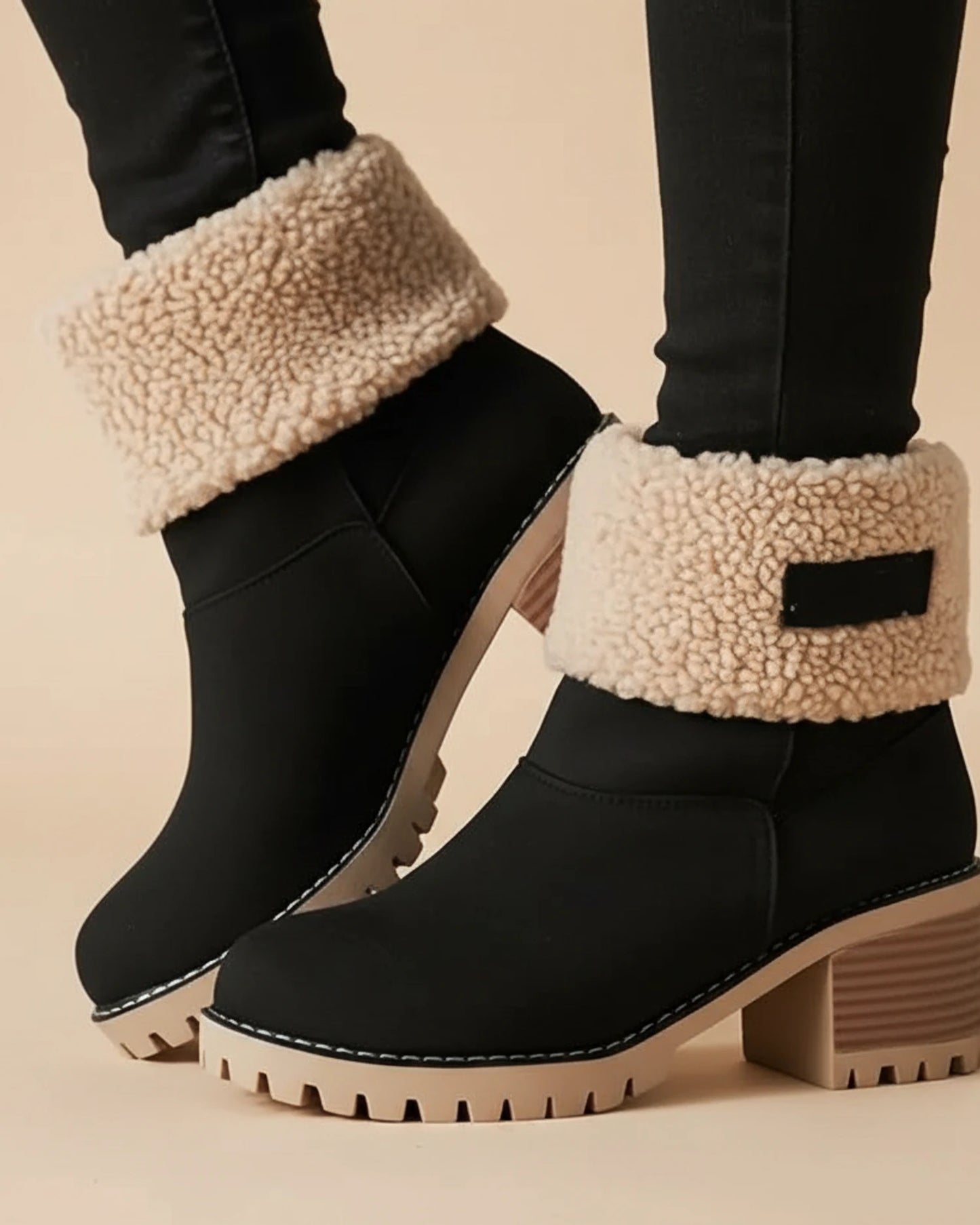 Women's  Cuffed Sherpa Lined Block Heel Ankle Boots