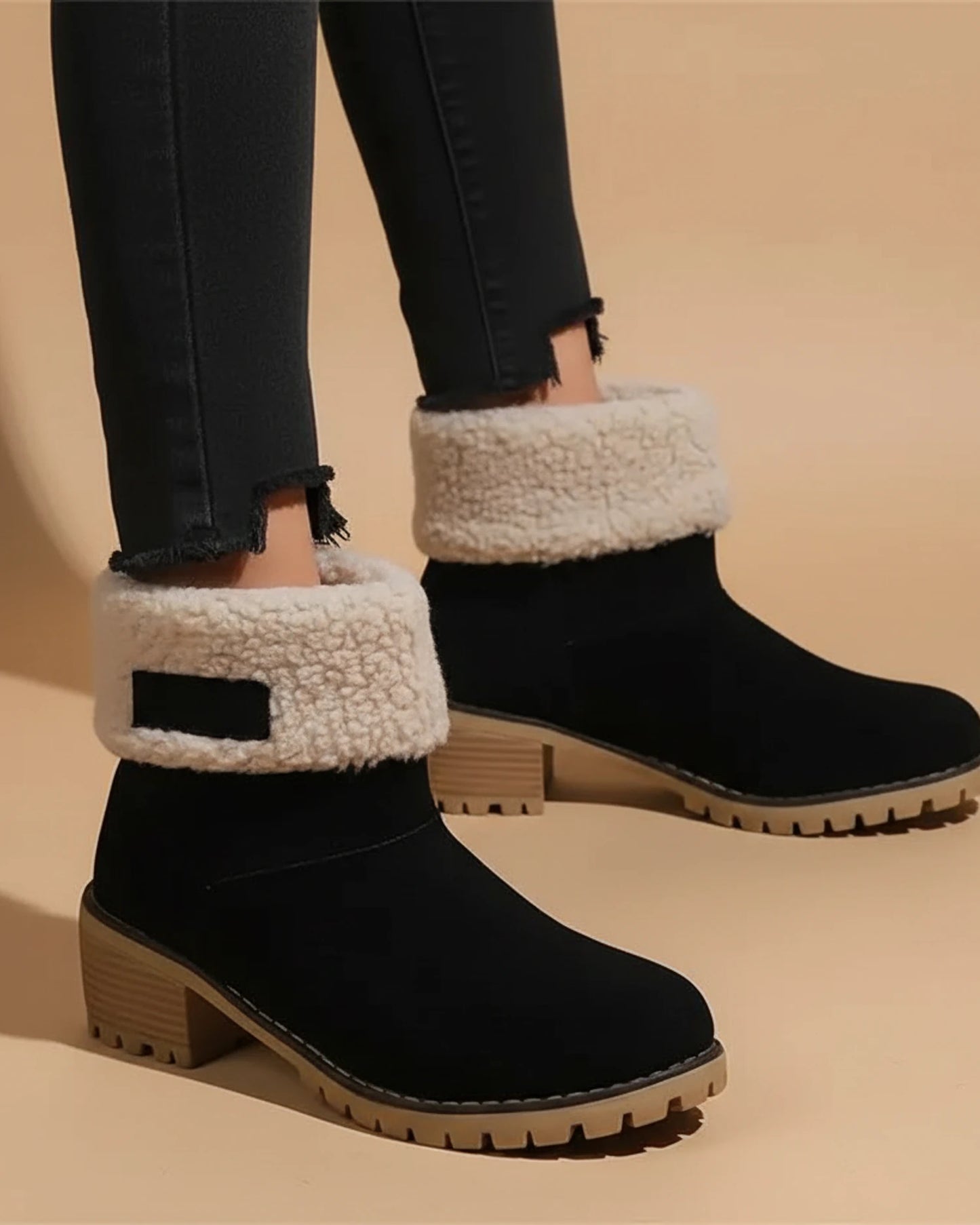 Women's  Cuffed Sherpa Lined Block Heel Ankle Boots