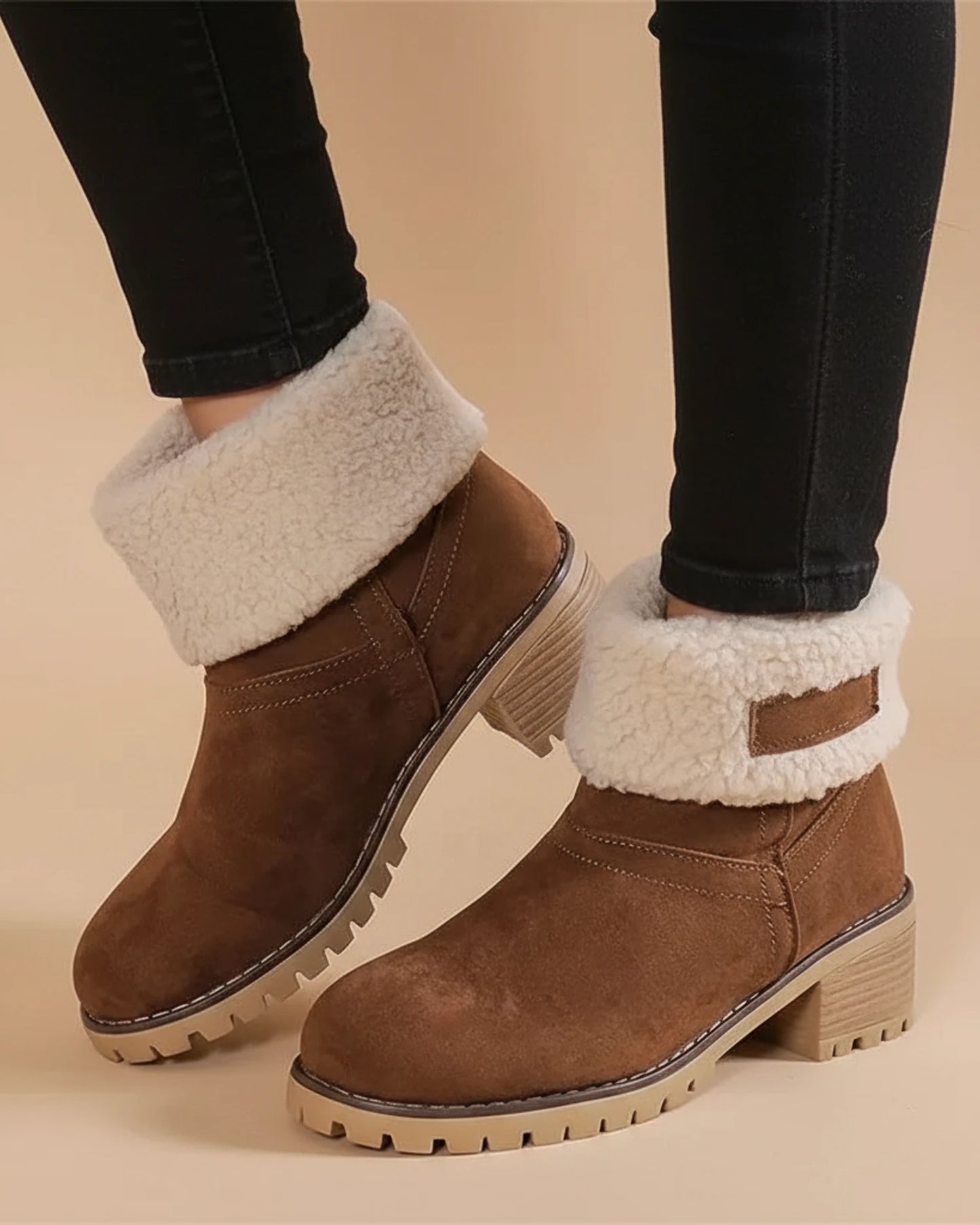 Women's  Cuffed Sherpa Lined Block Heel Ankle Boots