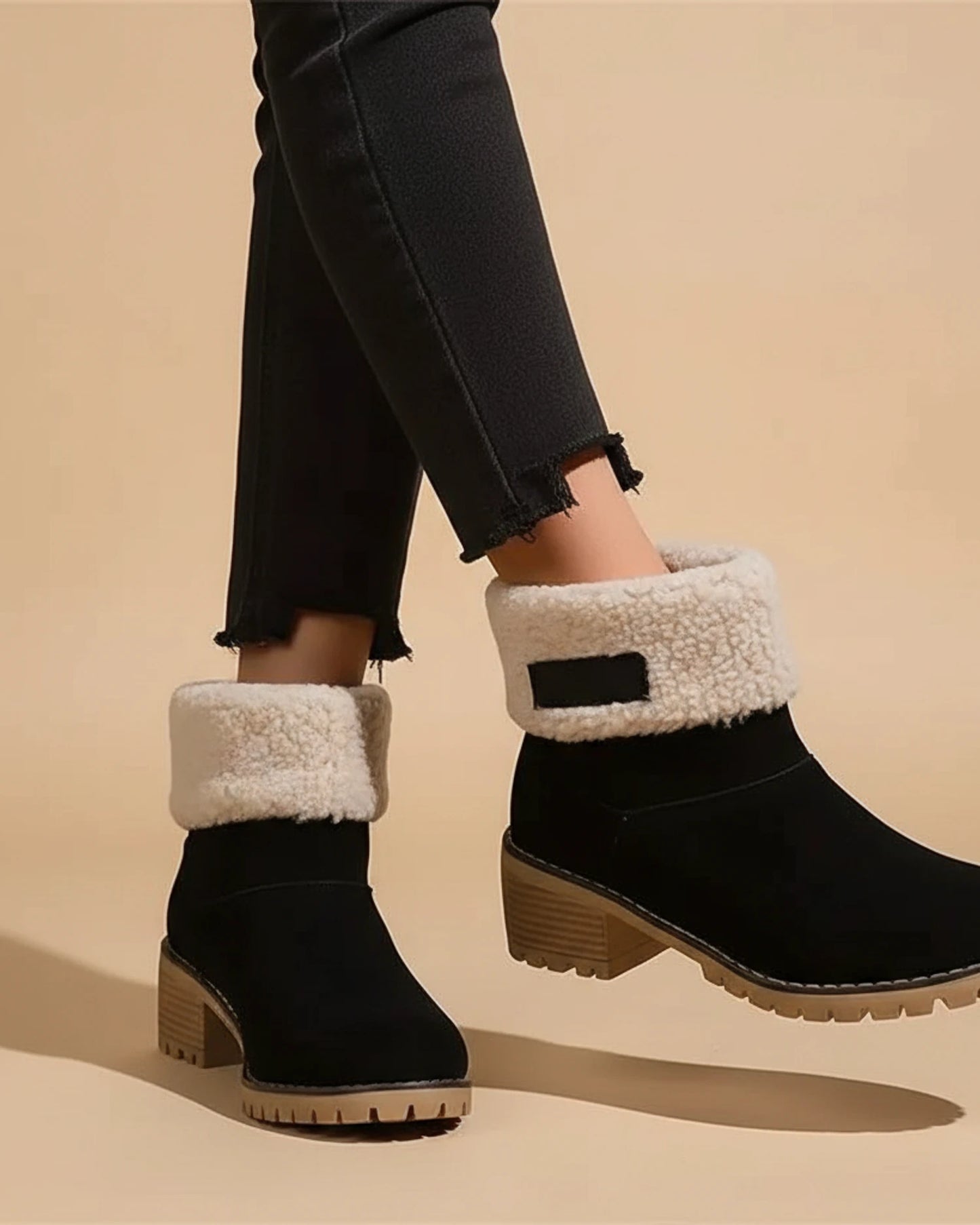 Women's  Cuffed Sherpa Lined Block Heel Ankle Boots