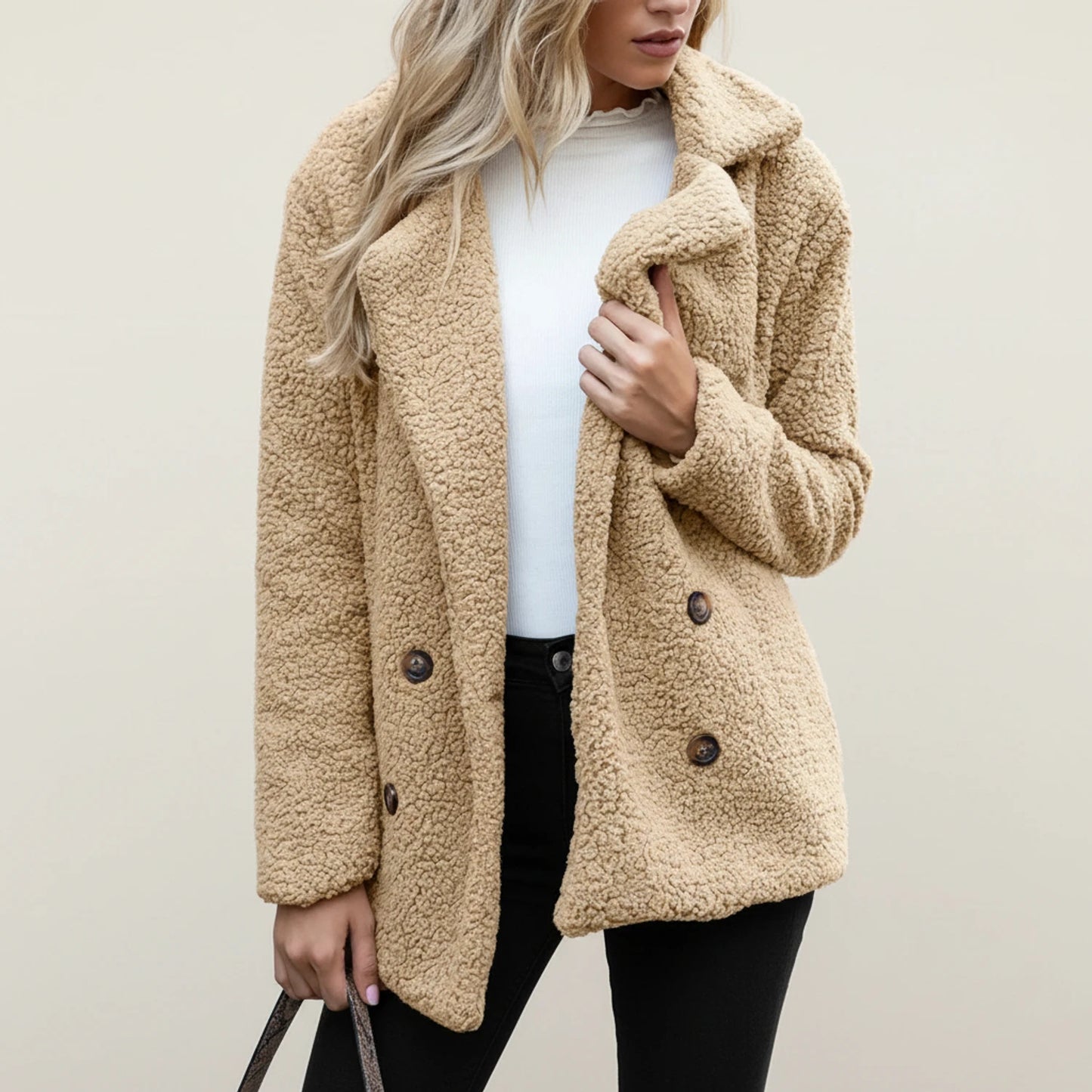 Women's Double-Breasted Teddy Peacoat