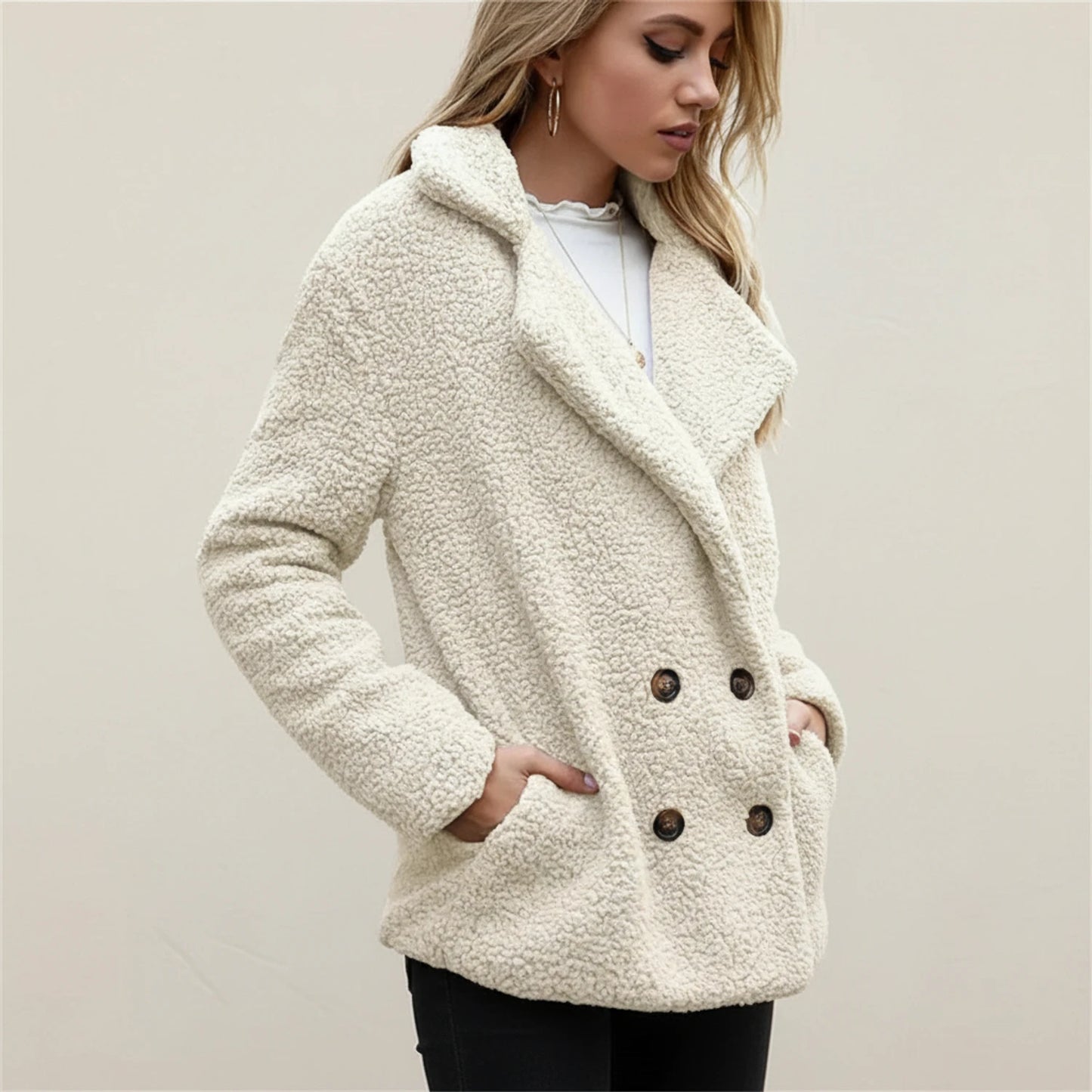 Women's Double-Breasted Teddy Peacoat