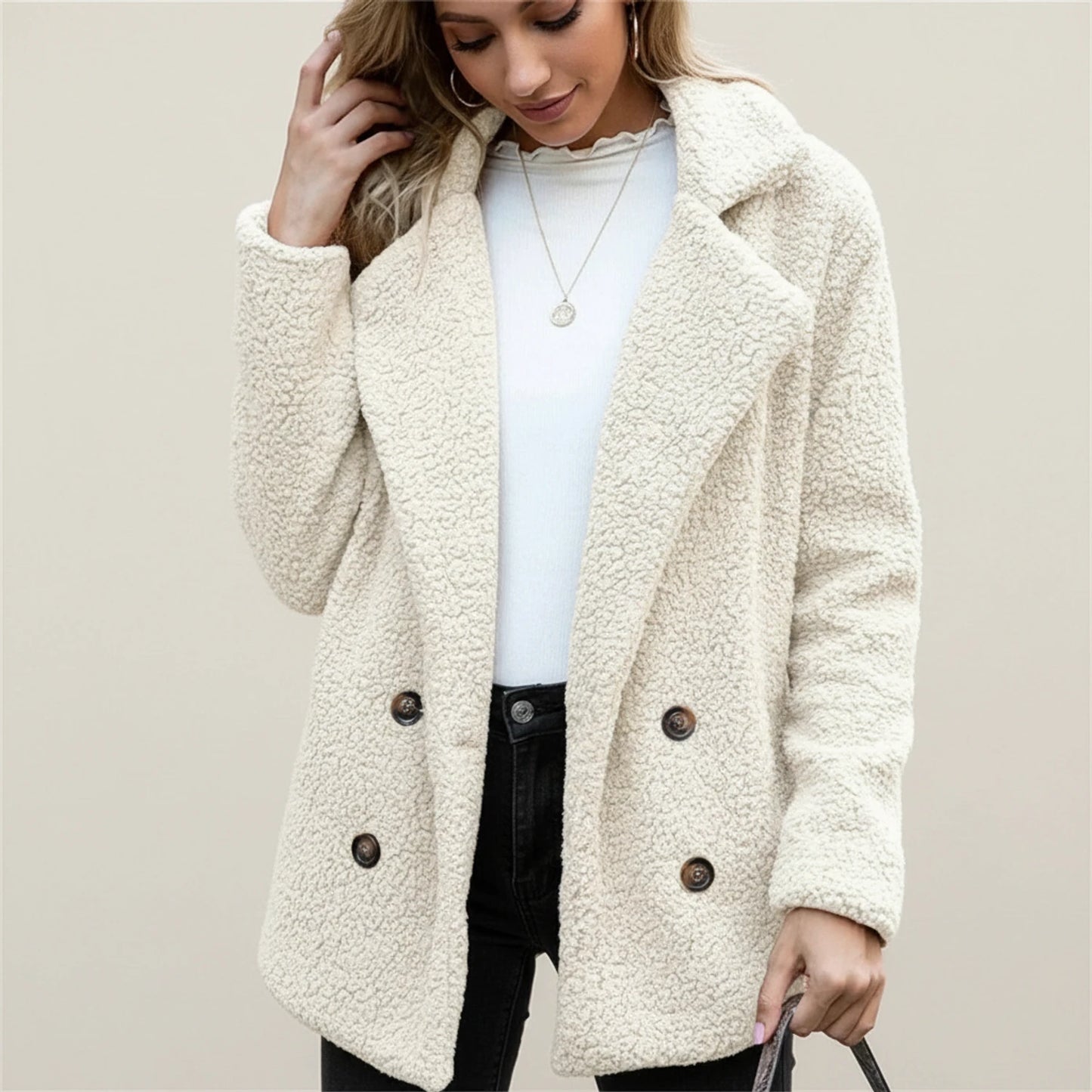 Women's Double-Breasted Teddy Peacoat