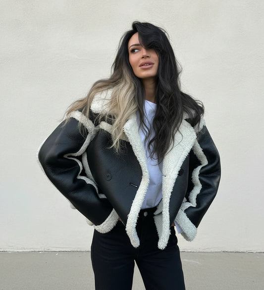 Women's Cropped Shearling Aviator Jacket