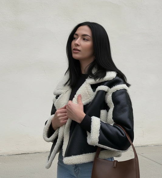 Women's Cropped Shearling Aviator Jacket