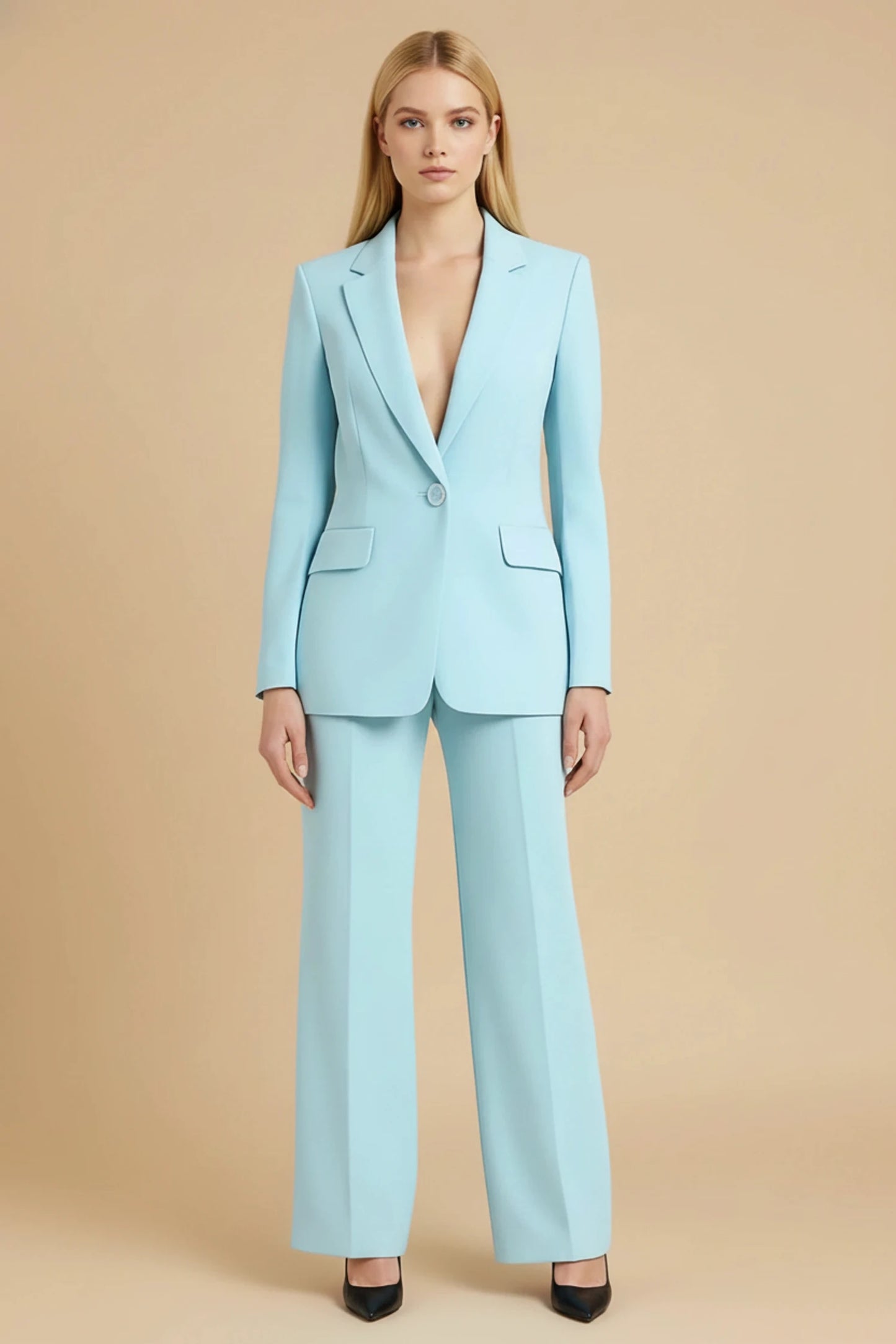 Women's Elegant Business Suit Set with Tailored Long Blazer