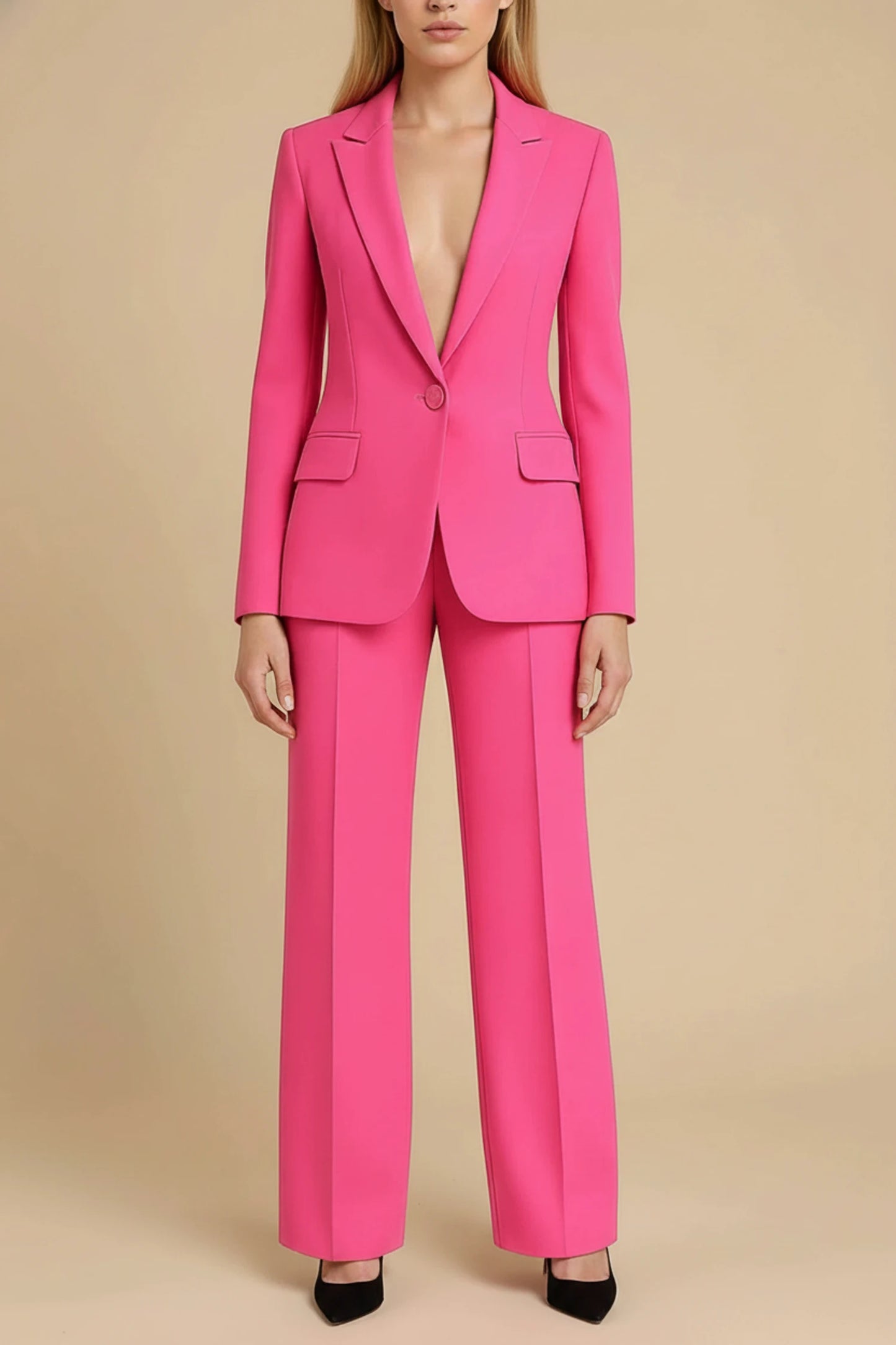 Women's Elegant Business Suit Set with Tailored Long Blazer