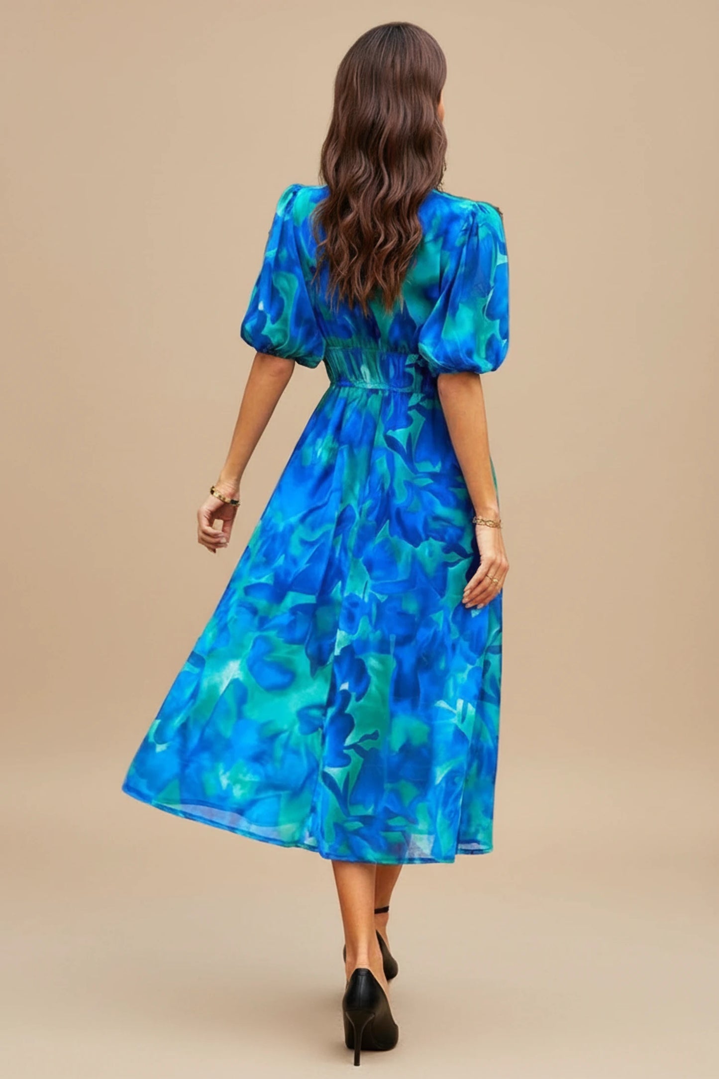 Women's Floral V-Neck A-Line Midi Dress