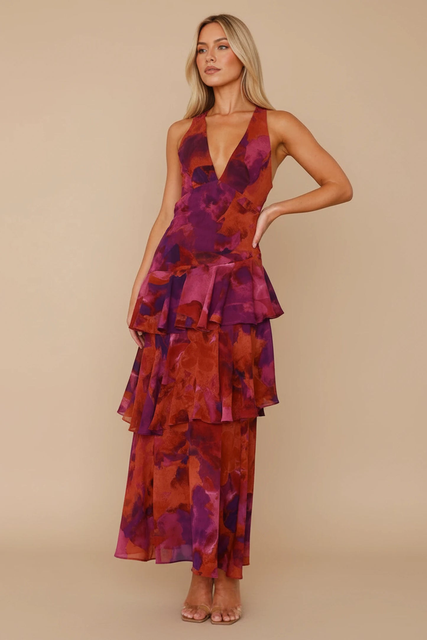 Women's Floral V-Neck Maxi Dress