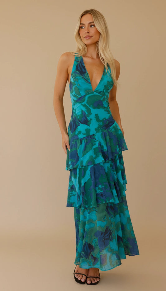 Women's Floral V-Neck Maxi Dress
