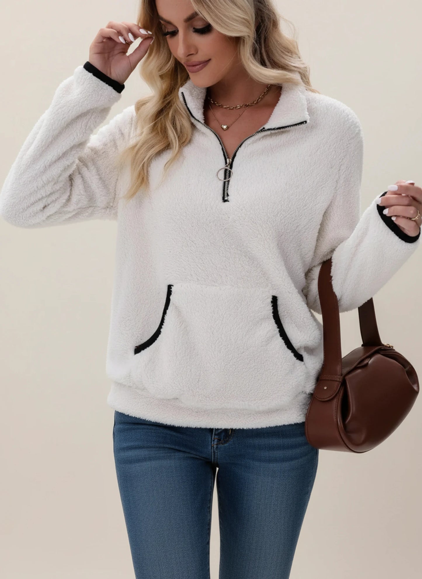Women's Half-Zip Teddy Pullover Sweater