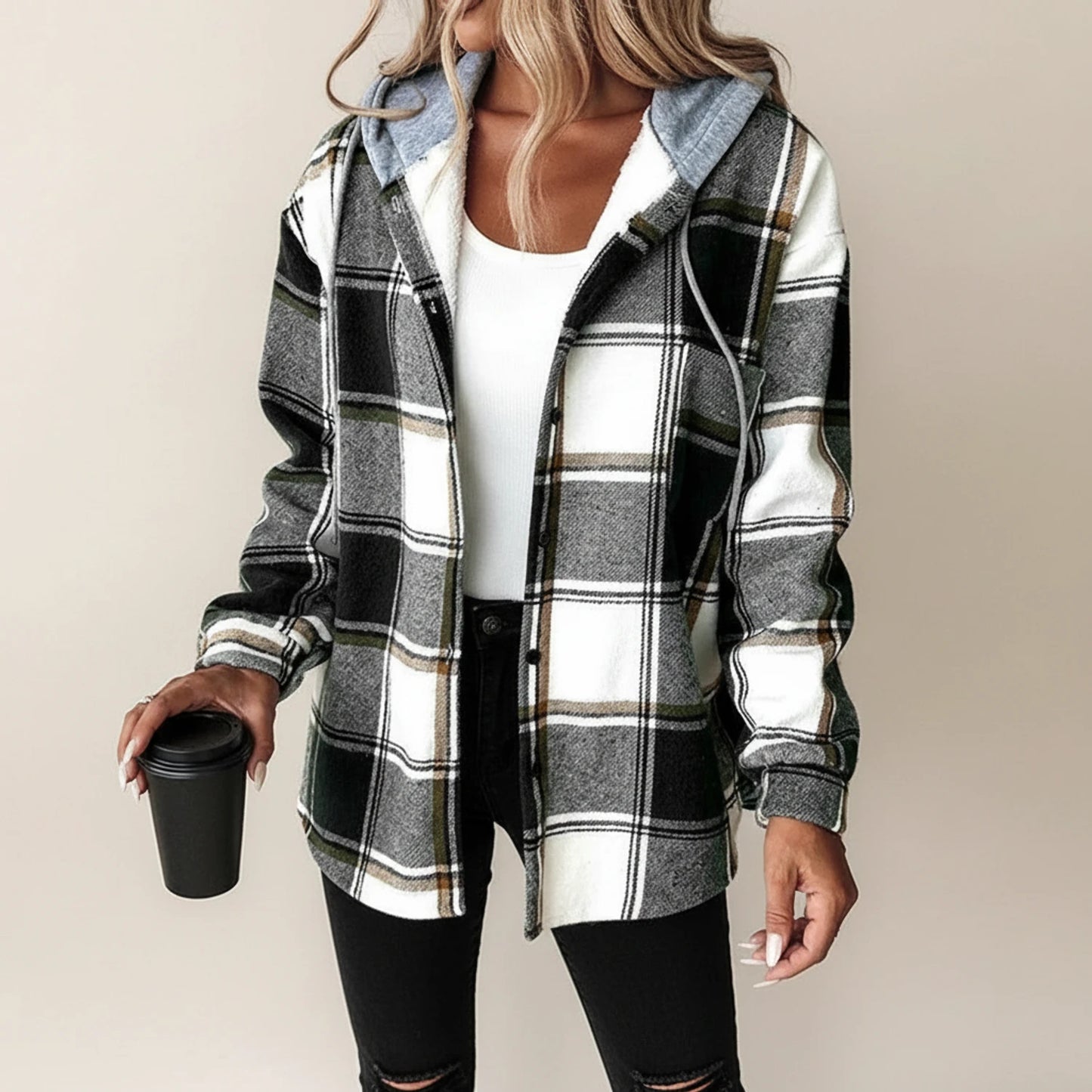 Women's Winter Plaid Hooded Shirt Jacket
