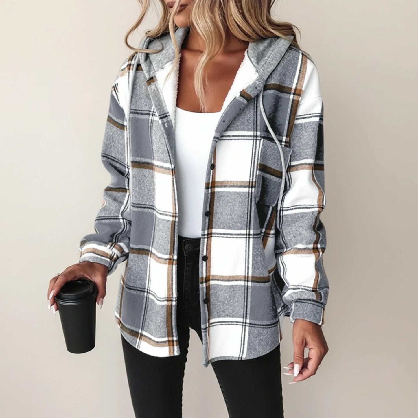Women's Winter Plaid Hooded Shirt Jacket