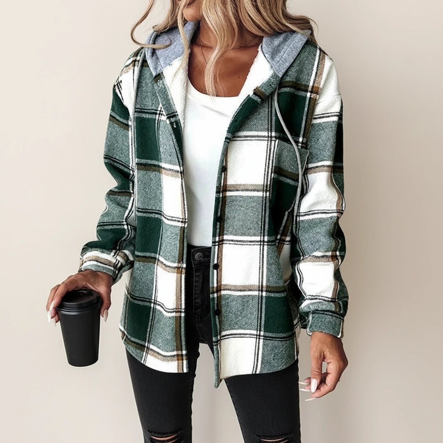 Women's Winter Plaid Hooded Shirt Jacket