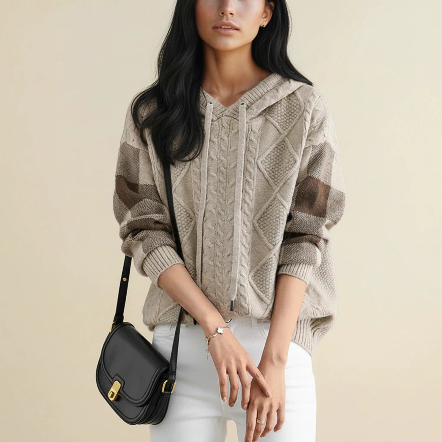 Women's Hooded Cable Knit Winter Sweater