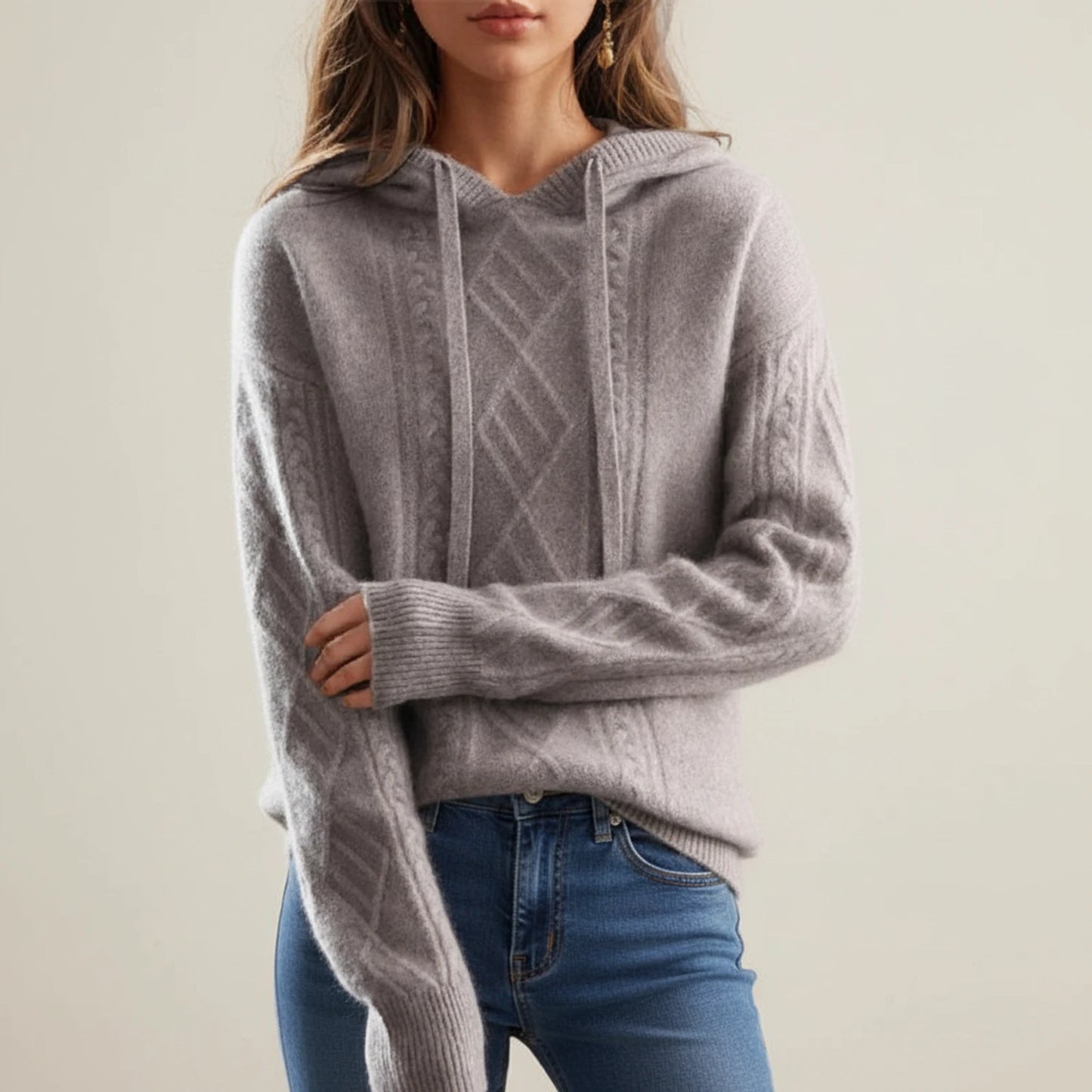 Women's Cozy Hooded Cable Knit Sweater