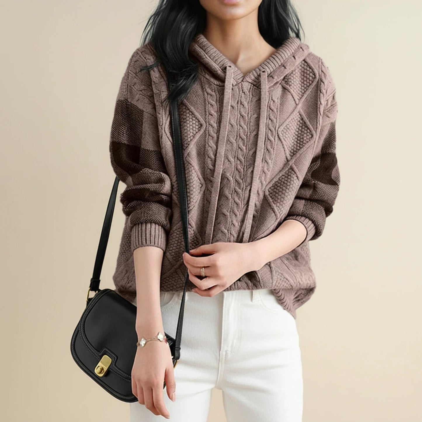 Women's Hooded Cable Knit Winter Sweater