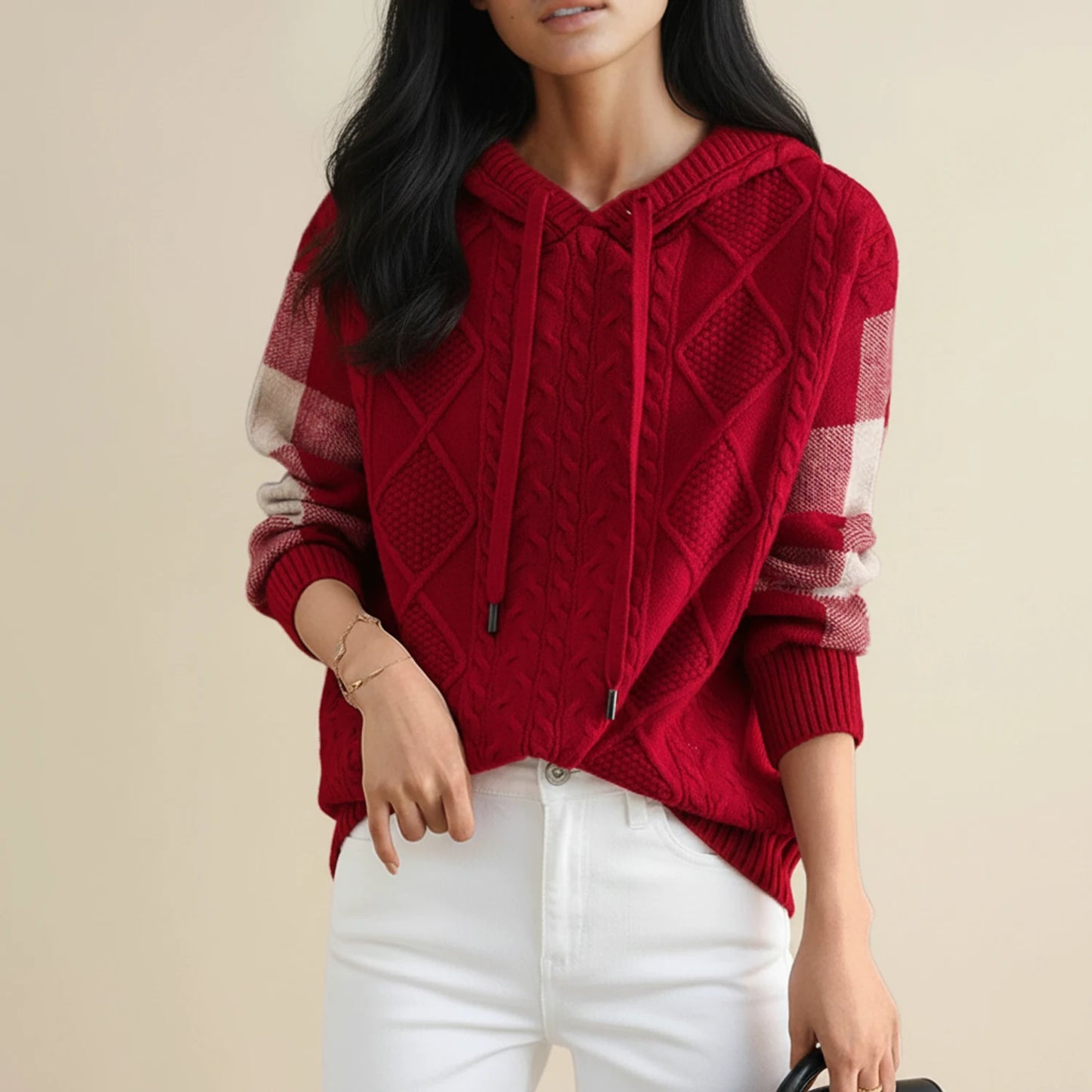 Women's Hooded Cable Knit Winter Sweater