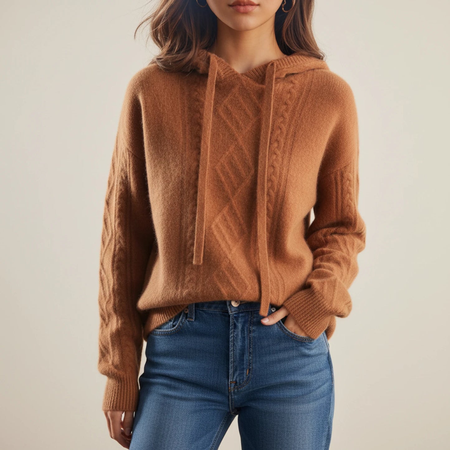 Women's Cozy Hooded Cable Knit Sweater