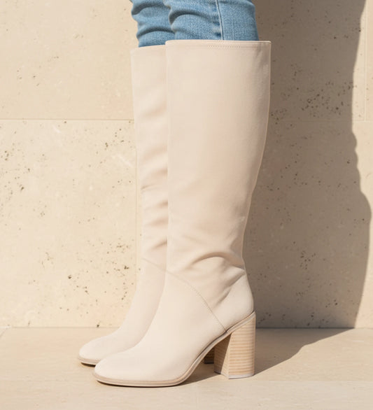 Women's Knee-High Block Heel Boots with Side Zipper