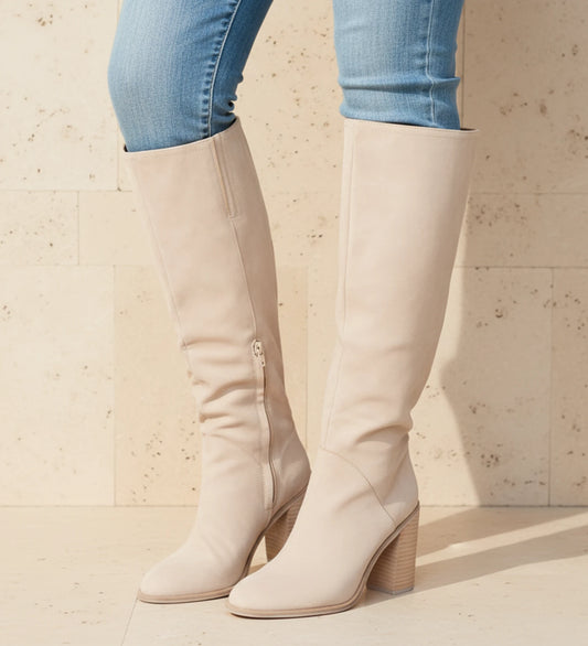Women's Knee-High Block Heel Boots with Side Zipper
