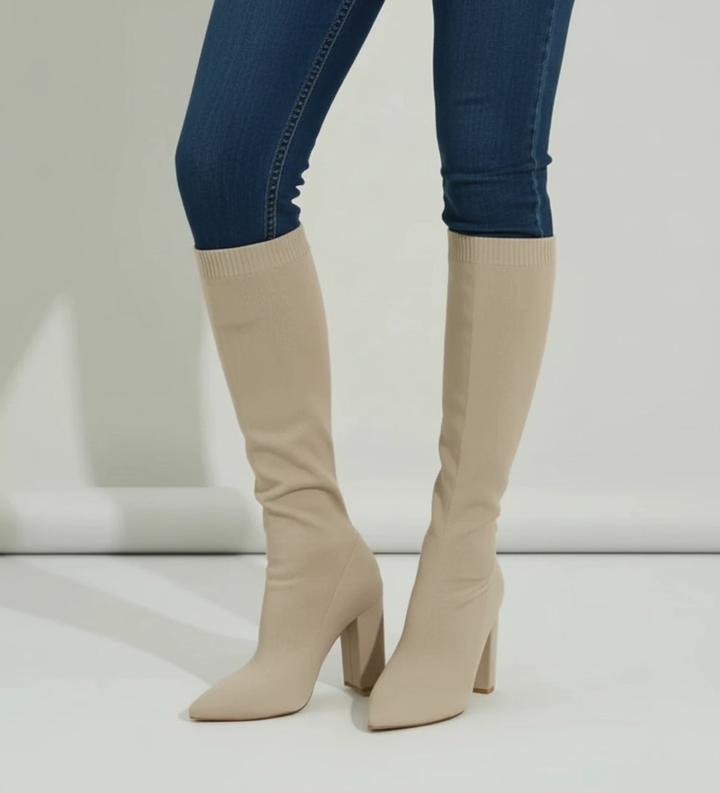 Women's Knit Knee High Heel Boots image